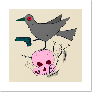 crow & gun on skull Posters and Art